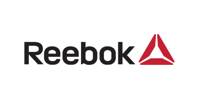 Logo Reebok z czarną nazwą marki obok czerwonego geometrycznego symbolu na białym tle, idealne do potrzeb brandingowych Kuba Konwent.