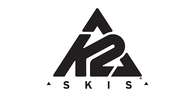 Czarno-białe logo K2 Skis z napisem „K2” w stylizowanym trójkącie, napisem „SKIS” poniżej oraz danymi kontaktowymi Kuby Konwenta.