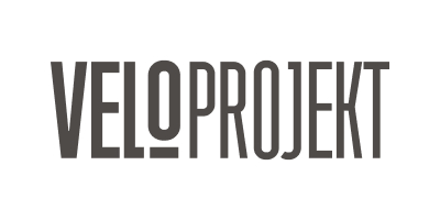 Logo VELOPROJEKT napisane pogrubioną czcionką bezszeryfową wielkimi literami w nowoczesnym, minimalistycznym stylu, idealne do identyfikacji wizualnej firmy Kuba Konwent.